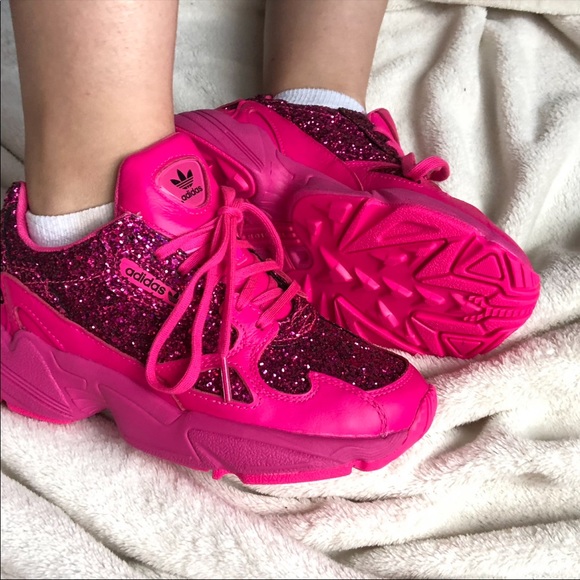 Adidas pink glitter falcon shoes! π